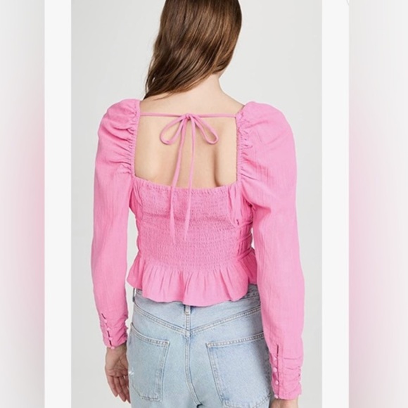 Free People Smocked Pink Chloe Cropped Top Size Medium NWT - Picture 3 of 9